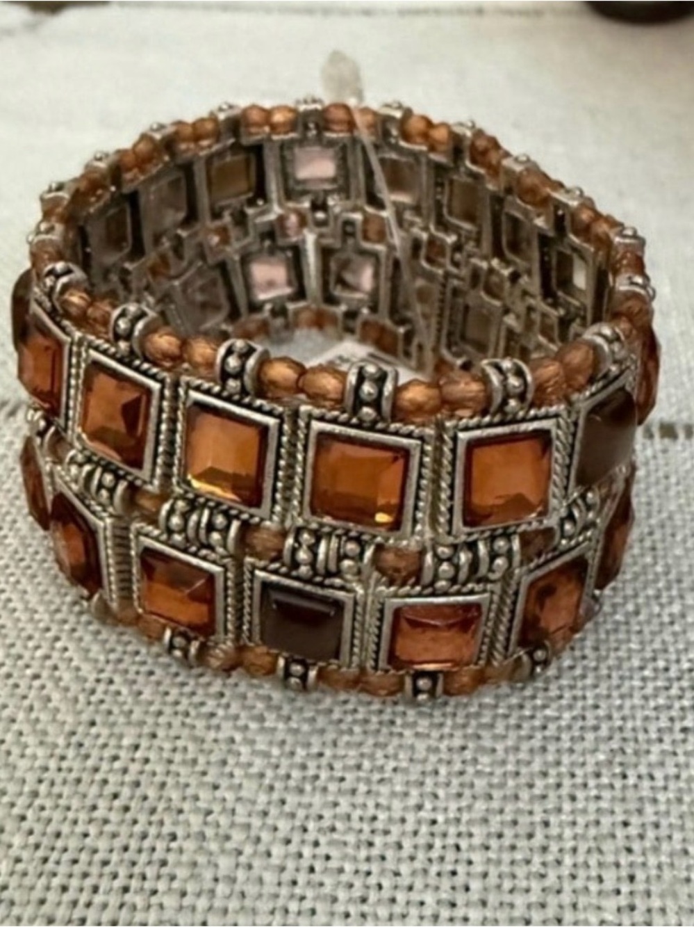 Amber Square-Glass Stretch Bracelet - Women Jewelry